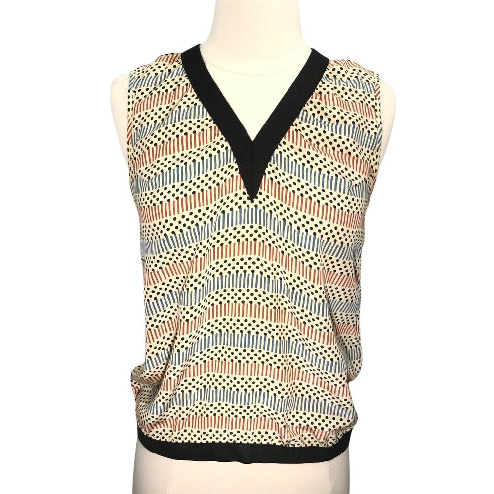 Marni for H&M Womens Size 2 Vest Retro Geometric Silk Tank Top Blouse V Neck - Picture 2 of 9